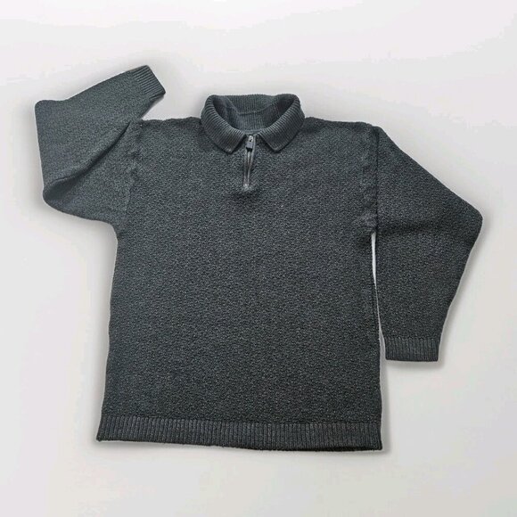 Profilo Sport Sweater Mens M Dark Khaki LS 1/4 Zip Collared Wool Blend Vintage - Picture 9 of 15